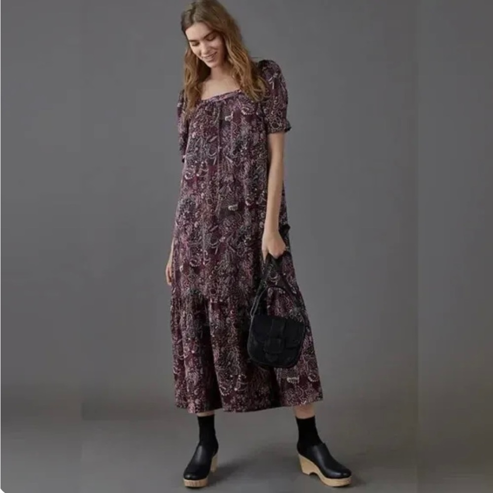 Anthropologie Maeve Lisabetta Boho Maxi Dress Size Large L Purple Paisley